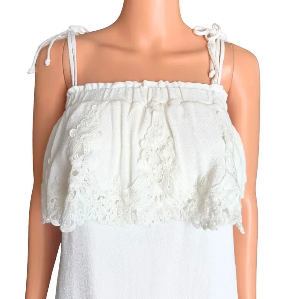 Stone Cold Fox Muriel White Lace Ruffle Strapless Mini Dress Medium Boho Fairy